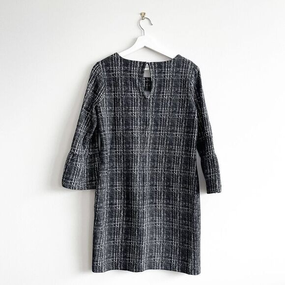 Banana Republic Womens Plaid Shift Dress Bell Sleeves Black White 6 - Picture 2 of 6